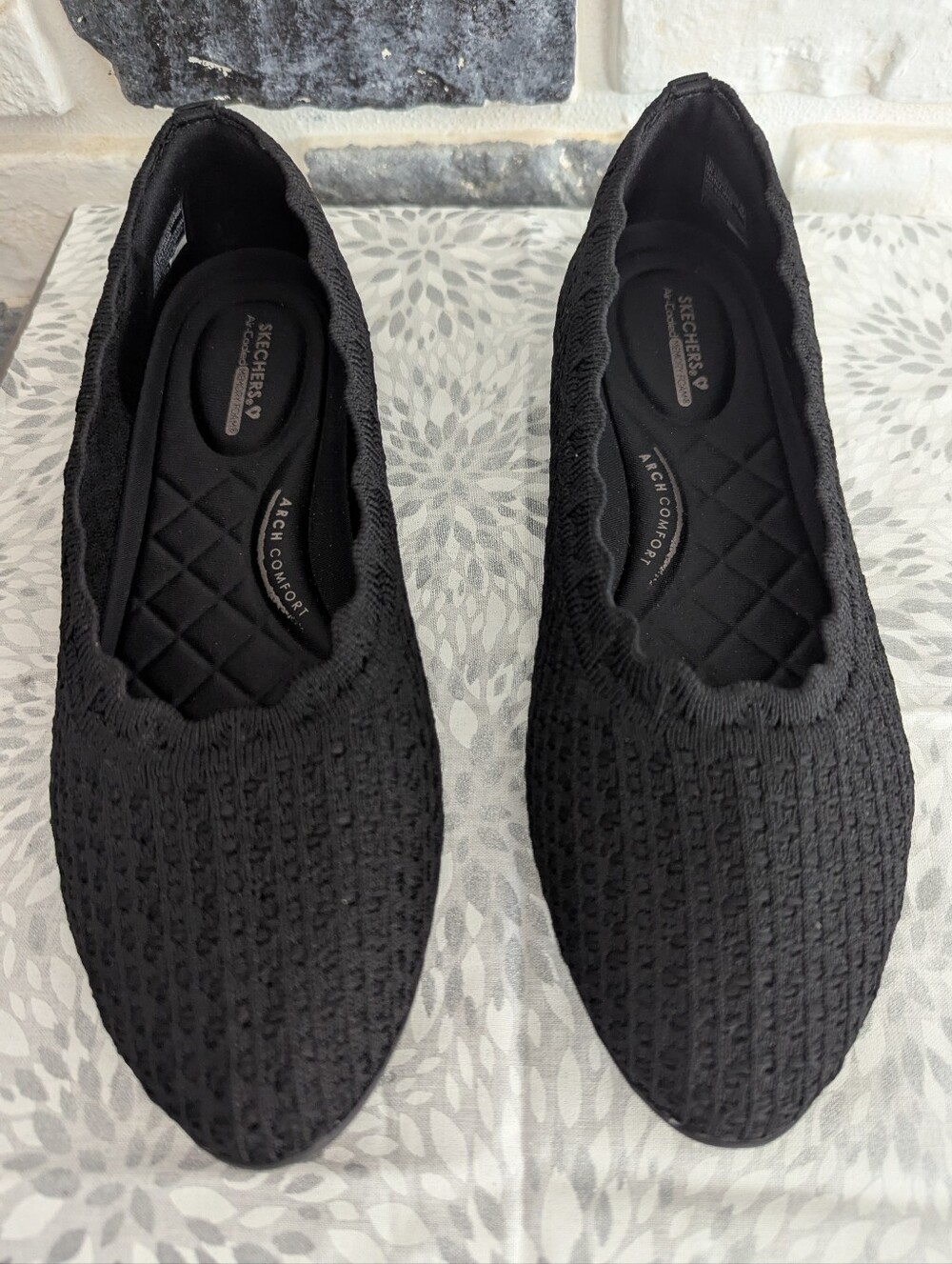 Skechers Black Knit Slip-On Loafers with Arch Comfort